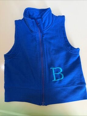 Kelly's Kids Royal Blue Sleeveless Zip Vest with Turquoise 'B'